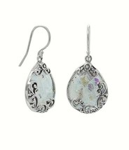 Oxidized Filigree Design Pear Ancient Roman Glass French Wire Earrings - £73.98 GBP