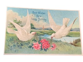 Vintage German Birthday Postcard With Doves &amp; Roses - £6.23 GBP