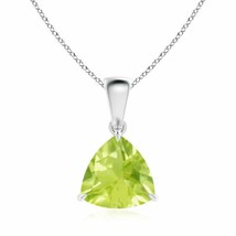 ANGARA Claw-Set Trillion Peridot Solitaire Pendant in 14K Solid Gold | 18&quot; Chain - £310.12 GBP