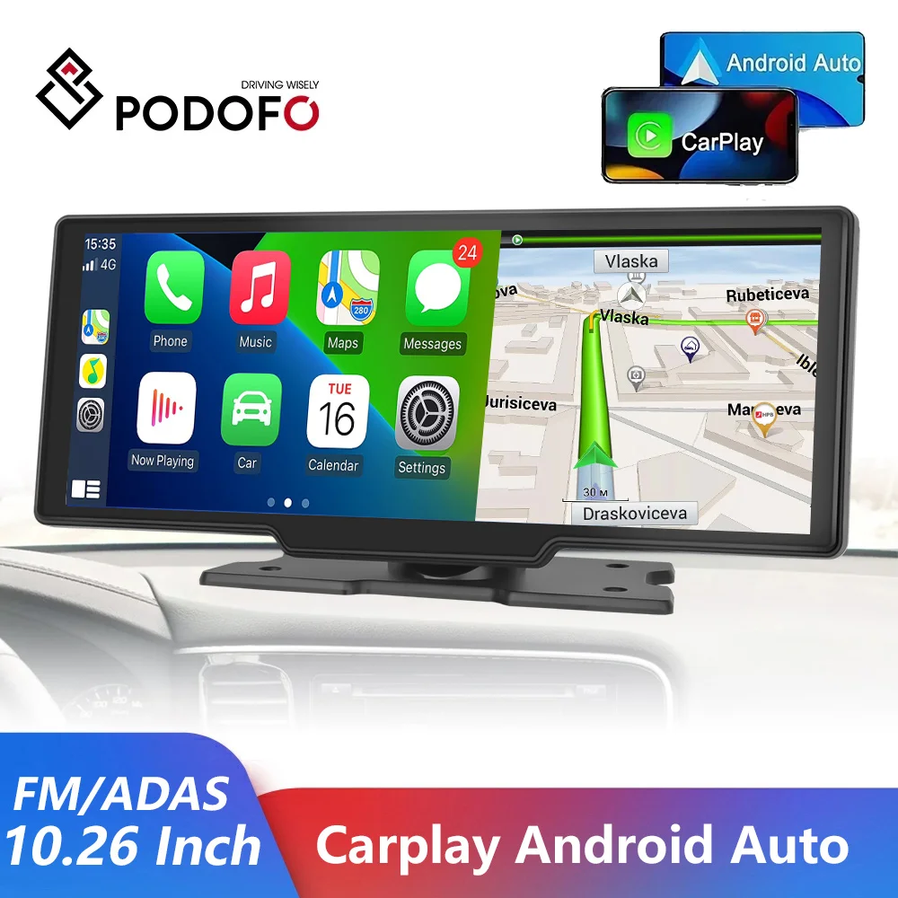 Podofo 10.26&quot; Dash Cam Rearview Camera Carplay &amp; Android Auto Smart Player With - £85.95 GBP+