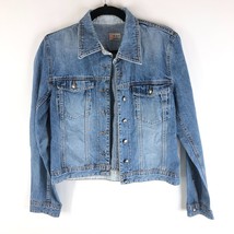 Rev Womens Denim Jacket Vintage Retro Trucker Zig Zag Stitching Medium W... - $28.84