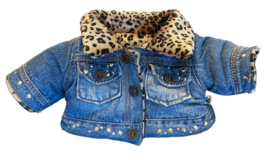 Build A Bear Teddy Bear Purple Denim Jean Jacket Reversible Leopard Print Skirt - £31.85 GBP
