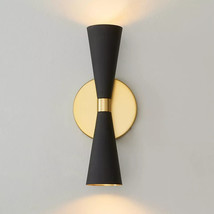 Wall Sconce Italian Cone Mid Century Lamp Wall Fixture Two Arm Black Col... - £73.95 GBP