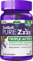 Vicks ZzzQuil PURE Zzzs Triple Action Melatonin Gummies, 60 Count Exp06/... - $18.80