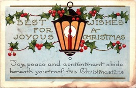c1910 Joyous Christmas Greeting Postcard Candle Lamp Holly and Berries - £10.34 GBP
