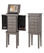5-Drawer Jewelry Armoire Cabinet with Top Mirror in Grey Wood Finish - $5,383.83 MXN
