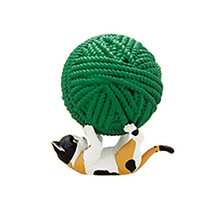 Kitten and Yarn Ball Mini Figure Calico Black White Cat Red Green Blue Yarn - £15.61 GBP