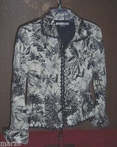 Maggy London Ivory &amp; black Floral Print Cotton Full Zipper jacket Misses... - £17.00 GBP