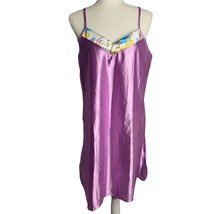 Vintage 80s Silky Nightgown L Purple Floral Spaghetti Straps V Neck Roun... - £18.25 GBP