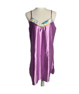 Vintage 80s Silky Nightgown L Purple Floral Spaghetti Straps V Neck Roun... - £18.25 GBP