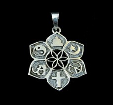 Handcrafted Solid 925 Sterling Silver Hindu 6 Six Philosophies LOTUS Pendant - £24.20 GBP