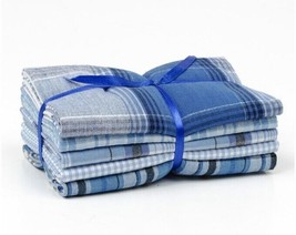 5 Fat Quarters - Light Blue Homespun Plaids Cotton Fabric Precuts M204.27 - £20.69 GBP