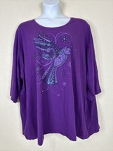 Catherines Womens Plus Size 4X Purple Bird Graphic Scoop T-shirt 3/4 Sleeve - £16.16 GBP