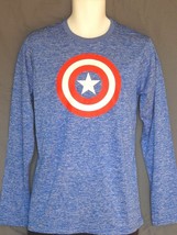Captain America Shield T-Shirt Mens Small Blue AVENGERS Marvel Comics New L/S - £17.12 GBP