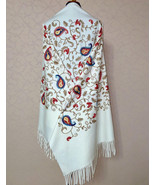 Uzbek Suzani shawl, embroidered Wool scarf, cape - $58.41