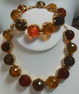 Vintage Amber Tones Faceted Bead Link Necklace &amp; Bracelet - $75.54 CAD
