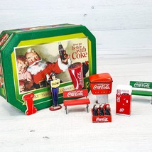 Vintage Coca Cola Tin w Miniatures &amp; Magnets LOT Bench Police Soda Machi... - $24.24