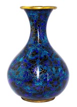 Gorgeous Chinese Cloisonne Multi-Shade Blue Floral Enamel Vase - £343.74 GBP