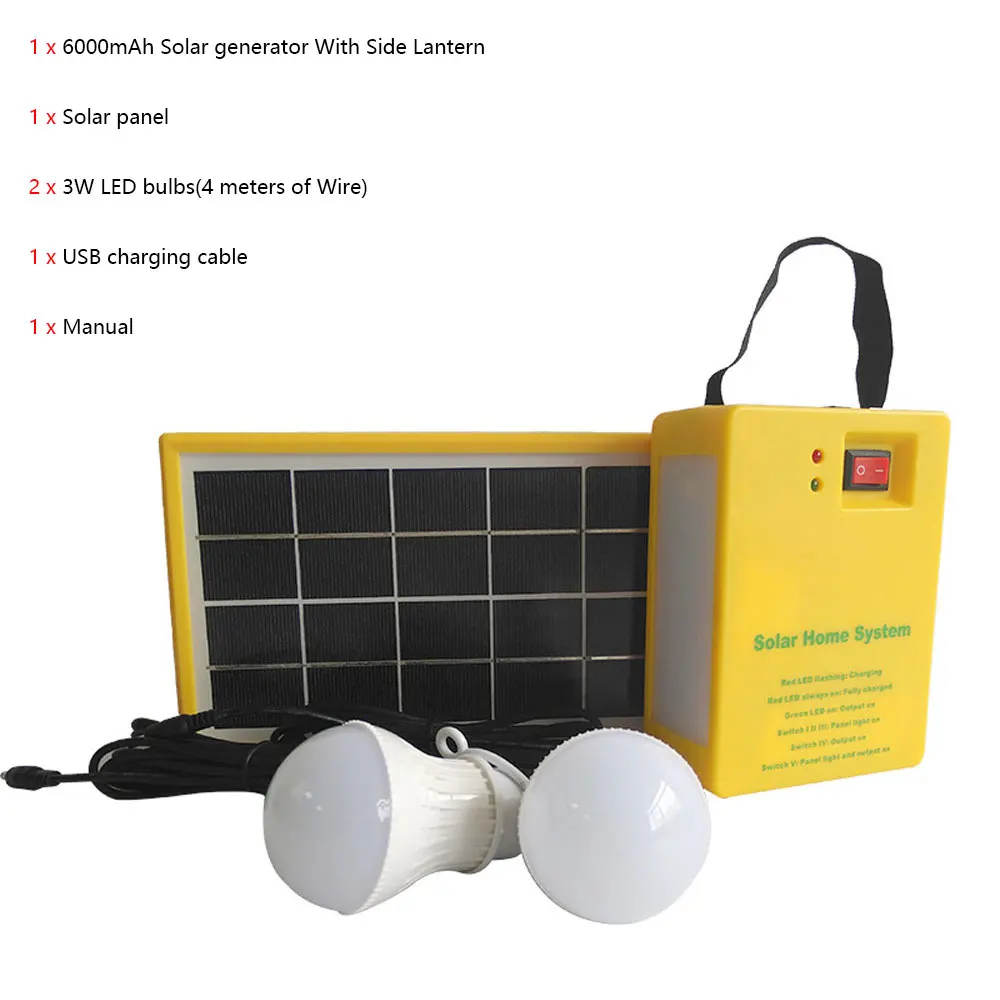 Solar Panel Home Lighting System Solar Portable Camping Light 6000mAh Solar Batt - £118.12 GBP