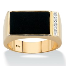 Diamond Accent Onyx 14K Gold Over Sterling Silver Ring Size 8,9,10,11,12,13, - £199.83 GBP