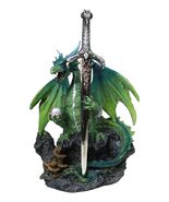 Green Dragon Holding Silver Orb And Draconian Sword Letter Opener Figurine - $513.52 MXN