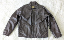 Excelled Men Size Large Brown Leather Bomber Jacket Coat 90s Quilted Quilt Lined - £39.75 GBP