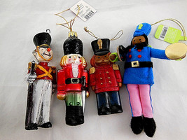 Lot of 4 SOLDIER Christmas Ornaments glass Lord &amp; Taylor plastic cloth c... - $15.93