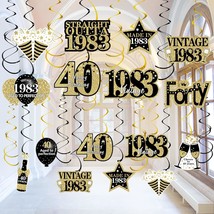 Black Gold 40Th Birthday Decorations Vintage 1983 Hanging Swirls For Men Women,  - £19.17 GBP