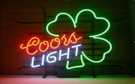 New Coors Light Clover Shamrock Beer Lager Real Glass Neon Sign 17&quot;x14&quot; - £106.30 GBP