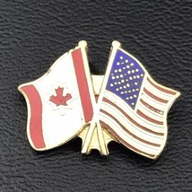 USA Canada Friendship Flags Pin Vintage Metal Twin Crossed Old Glory Maple Leaf - £9.84 GBP