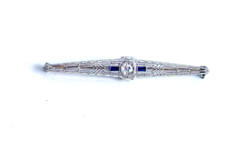 Antique Art Deco Diamond Sapphire &amp; Platinum Bar Pin - £553.38 GBP