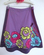 Anthropologie Odille Bird of Paradise Applique Skirt 2 Floral Fiesta Purple Pink - £47.01 GBP