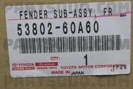 53802‑60A60.Toyota Genuine New Front Fender Sub‑Assembly (Left).1 Qty Av... - $158.30
