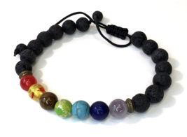 7 Chakra Bracelet Natural Lava Stone &amp; Colorful Beads Stretch Jewelry - £4.81 GBP