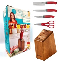 The Pioneer Woman Stainless Steel Knife Wood Block Cutlery Prep Set 5p Retro Red - £15.68 GBP