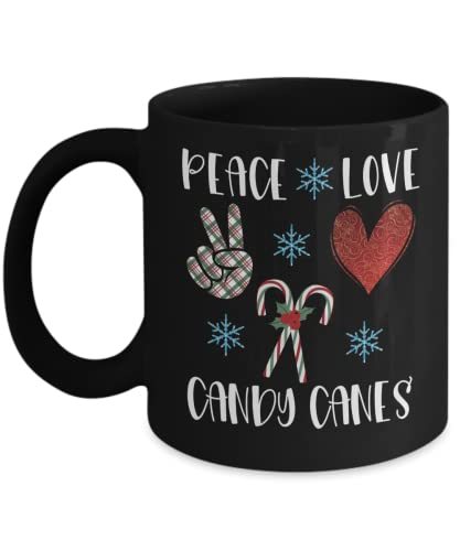 Peace Love Candy Canes Winter Design For Christmas Coffee Mug Decor Black Cerami