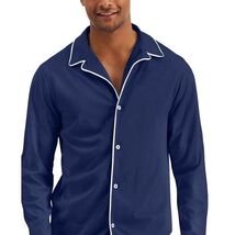 Club Room Men's Cotton/Modal Piped Pajama Shirt in Pomp Blue-Size Small - $19.99