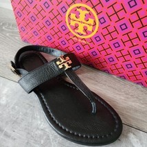 Tory Burch Everly T-strap Leather Flat Sandals Black Size 7 w/Box Used M... - £101.20 GBP
