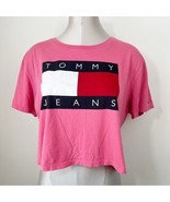 Tommy Jeans Cotton Flag Cropped T-Shirt Size Large Pink Relaxed Fit - $363.94 MXN