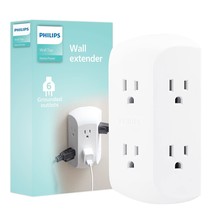 PHILIPS 6 Outlet Wall Plug Adapter Power Strip, Extra Wide Spaced Outlet... - $27.99