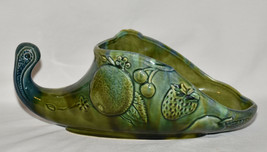 Vintage Porcelain Cornucopia Snail Plant Pot Planter w Embossed Fruit Blue Green - £20.00 GBP