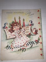 VINTAGE 1950’s Merry Christmas Niece Card Piano Birds - £4.68 GBP
