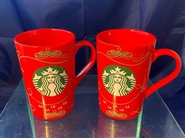 Lot of 2 Starbucks Coffee 11 Fl. oz Christmas Mug 2020 Red Fa La La La Design - £13.27 GBP