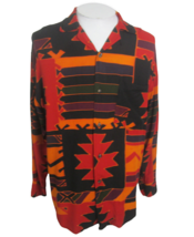 Rybszinski vintage mens disco/club shirt rayon 25.5 p2p L slim aztec tribal l/s - £39.56 GBP