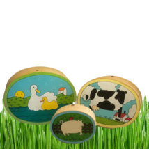 3 Nesting Oval Boxes Wooden Cow Duck Pig Country Farm Lillian Vernon 1982 - £11.95 GBP