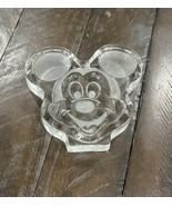 Vintage Disney Mickey Mouse 4&quot; Clear Art Glass Etched Frosted Paperweight - $27.00 CAD