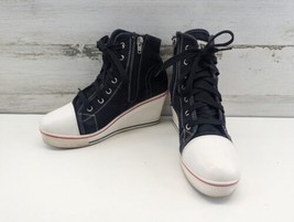 YUFU Star Shoes Black Wedge Lace Up Sneakers Side Zip Women&#39;s Size 39 US 8.5 - $14.47