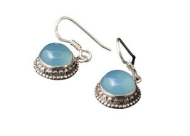 Sterling Silver Chalcedony Gemstone Handmade Women&#39;s Dangle Earrings Party Wear - £35.70 GBP