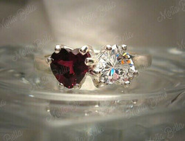 2Ct Hearts Pink Ruby Diamond Two Stone Engagement Ring In 14k White Gold Finish - £67.20 GBP