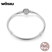 Luxury 100% 925 Sterling Silver Sparkling Heart Snake Chain Fit Original  Charm  - $65.10